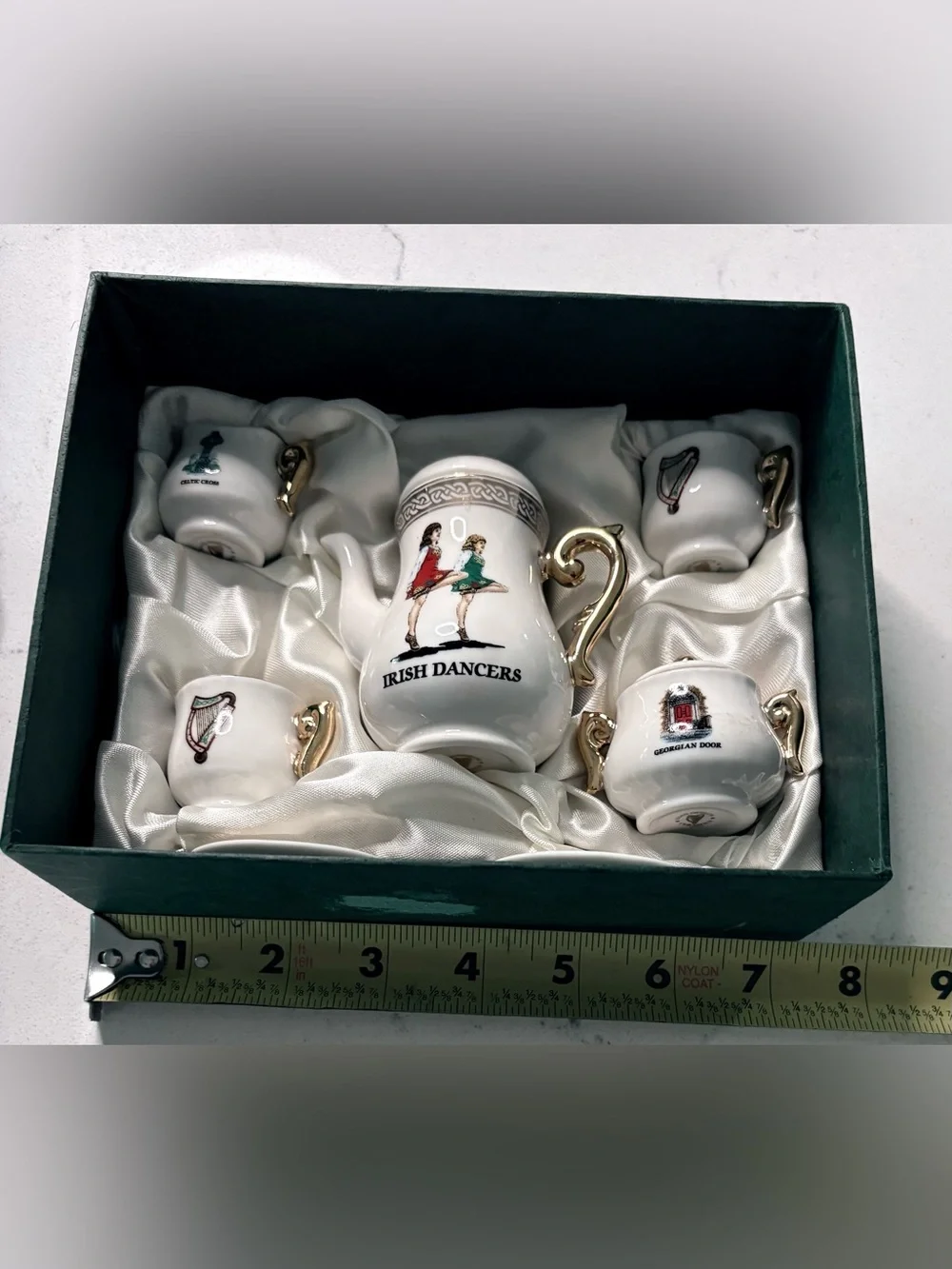 Iconic Ireland Irish Dancers White Porcelain Miniature Tea Set handpainted